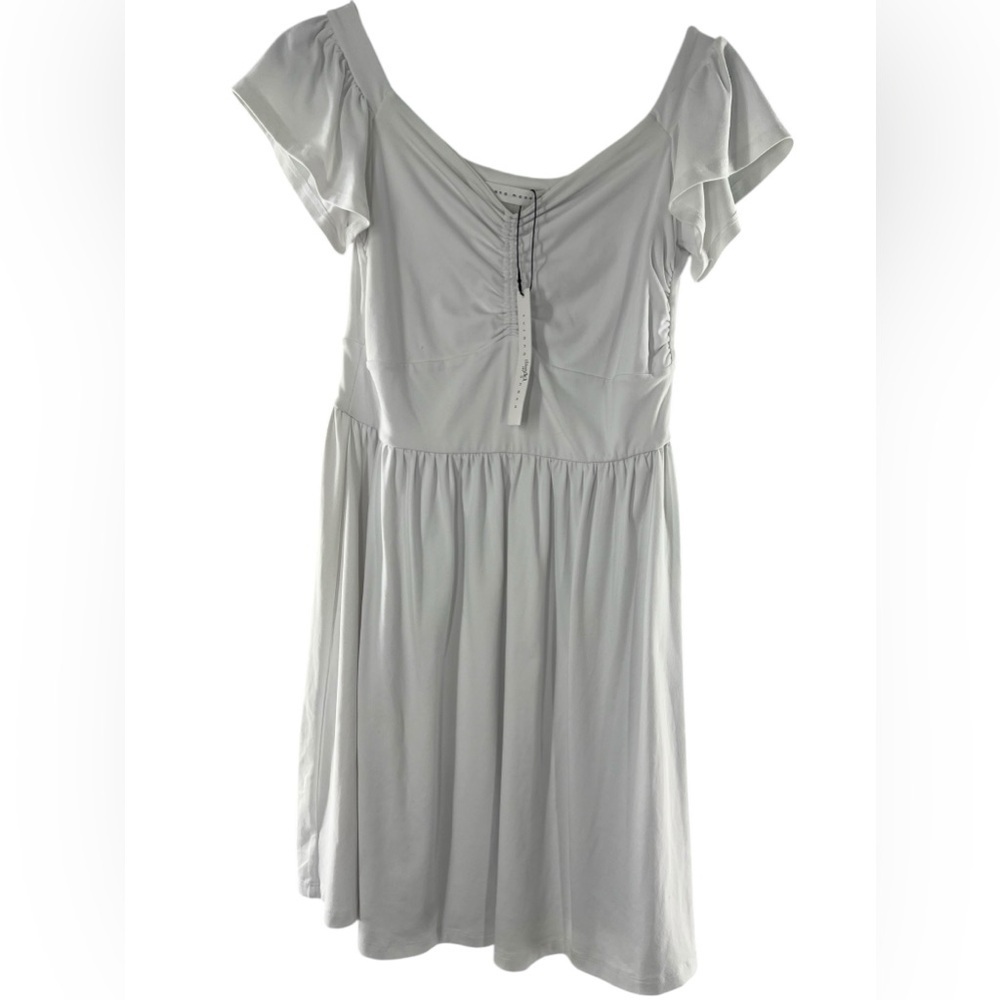 NWT Susana Monaco White Cap Sleeve Ruche Front Dress XL